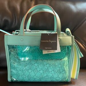Nanette Lepore Ariana Clear Logo Satchel with Solid Wristlet Aquatic Blue NWT
